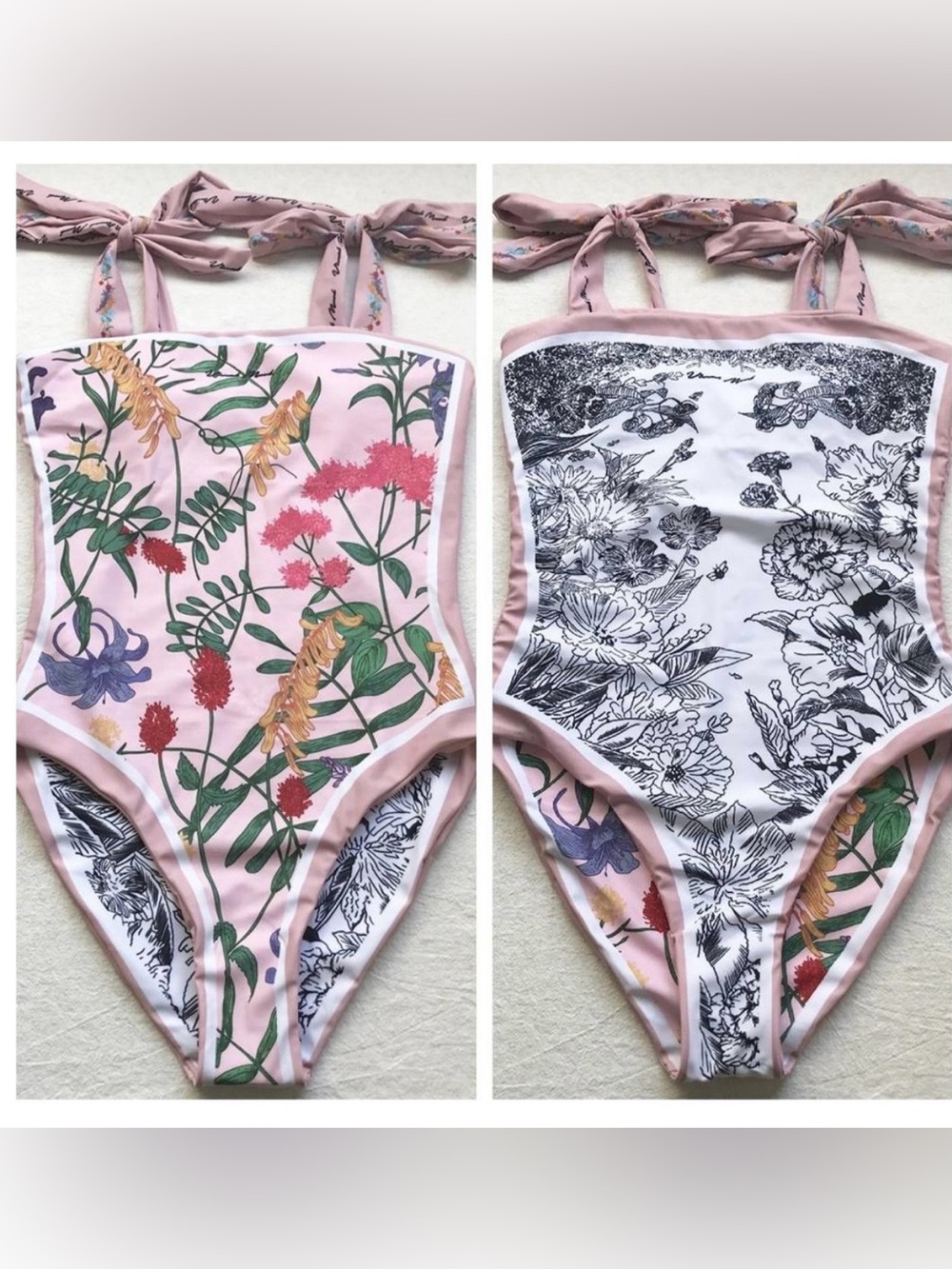 Vintage Floral Reversible One Piece Swimsuit